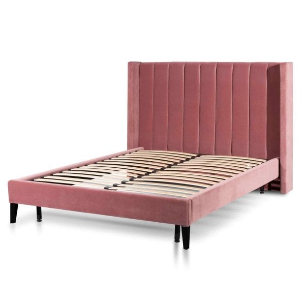 INGEMAR Queen Bed - Blush Peach Velvet - Image 3