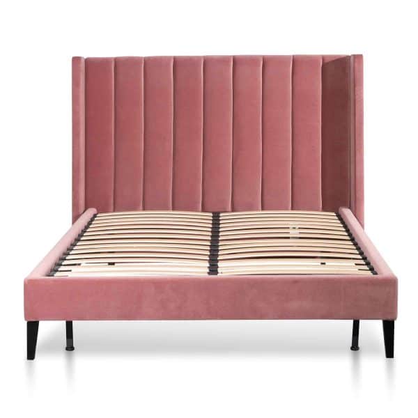 INGEMAR Queen Bed - Blush Peach Velvet - Image 4