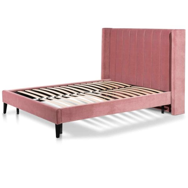 INGEMAR Queen Bed - Blush Peach Velvet - Image 5