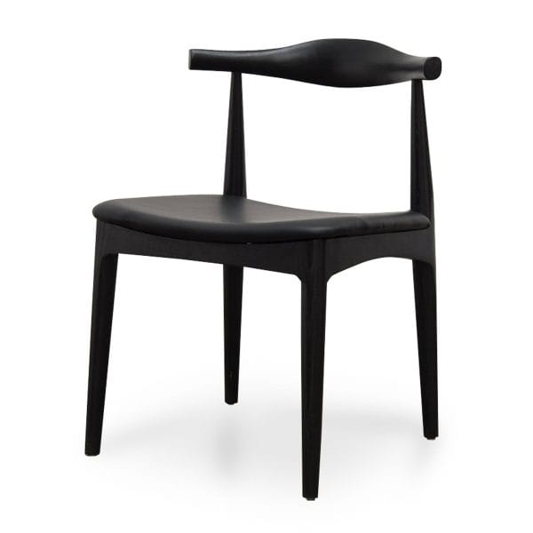 COLLETTE Elbow Leather Dining Chair - Black (Set of 2)