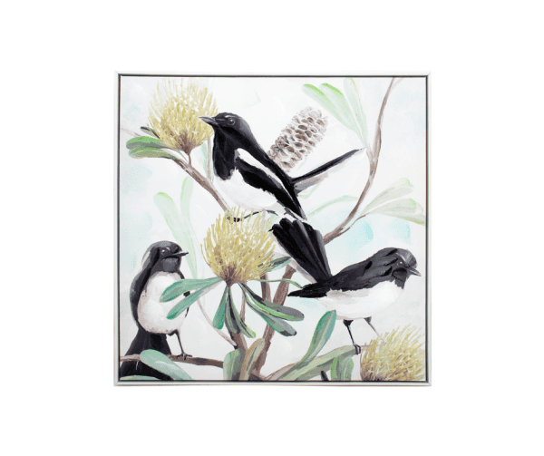 Trio of Willy Wagtail Painting - 83x83cm