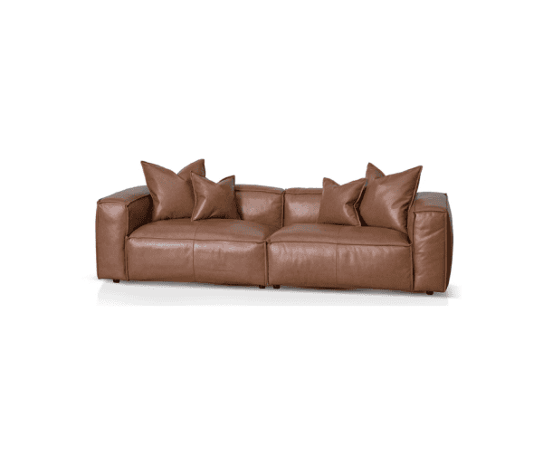 LUCY 4 Seater Sofa with Cushion and Pillow - Caramel Brown